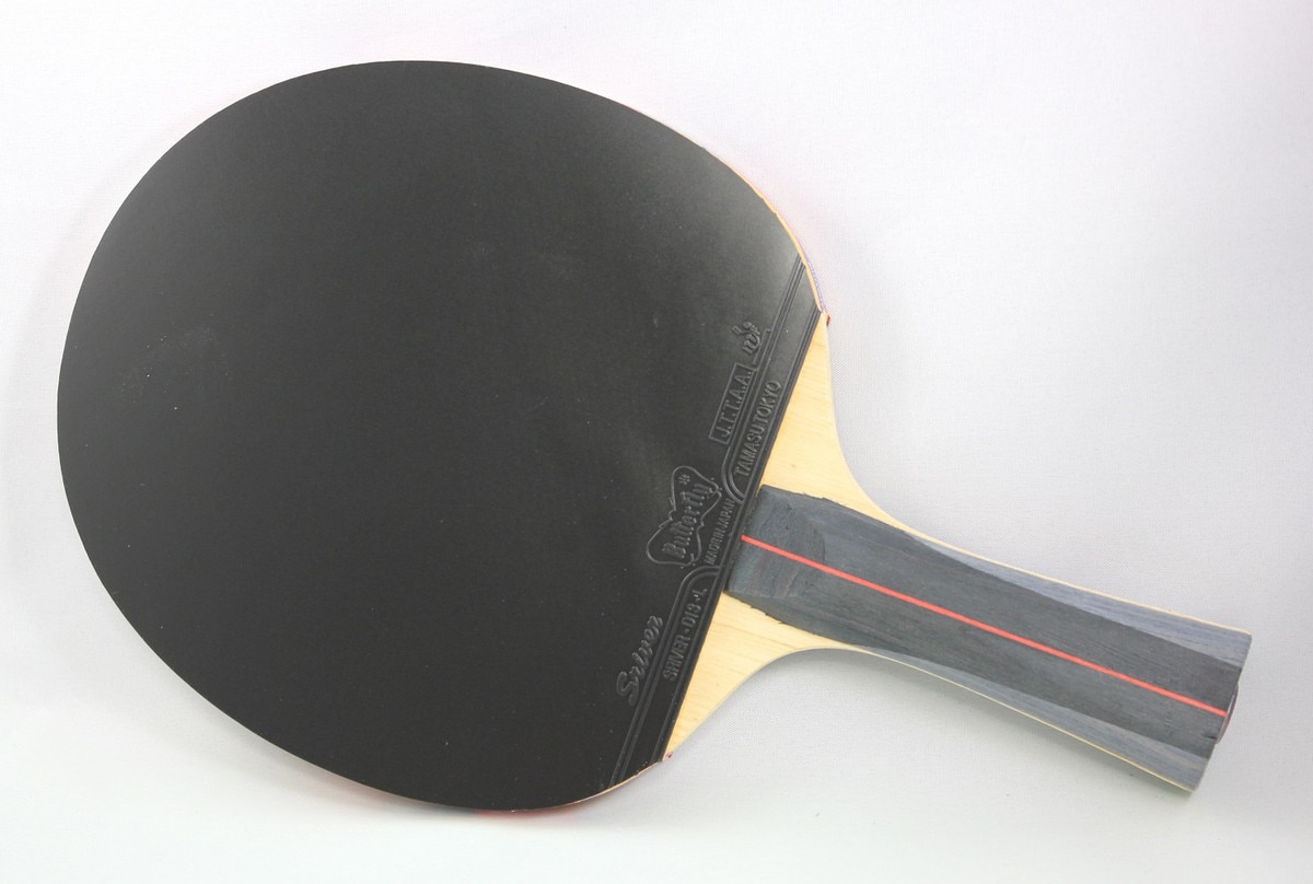 Butterfly Nakama S-6 Racket: Full view of Black Rubber